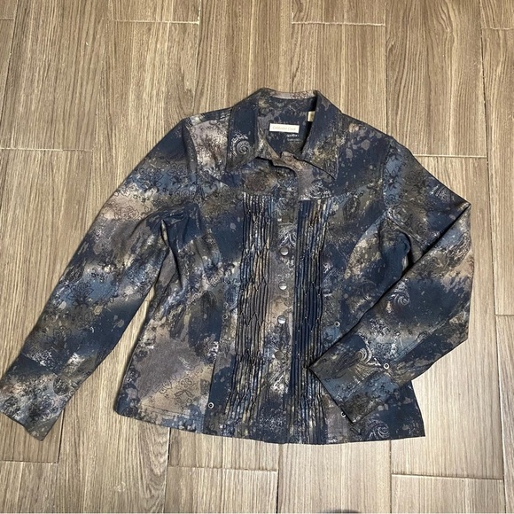 Coldwater Creek Dark Floral Denim Button up Jacket Long Sleeve size 8 - Picture 8 of 10